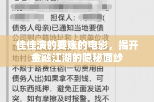 佳佳演的要账的电影，揭开金融江湖的隐秘面纱